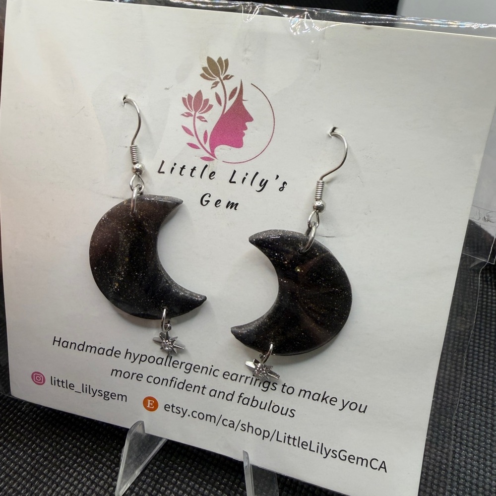 Handmade Crescent Moon Earrings Black